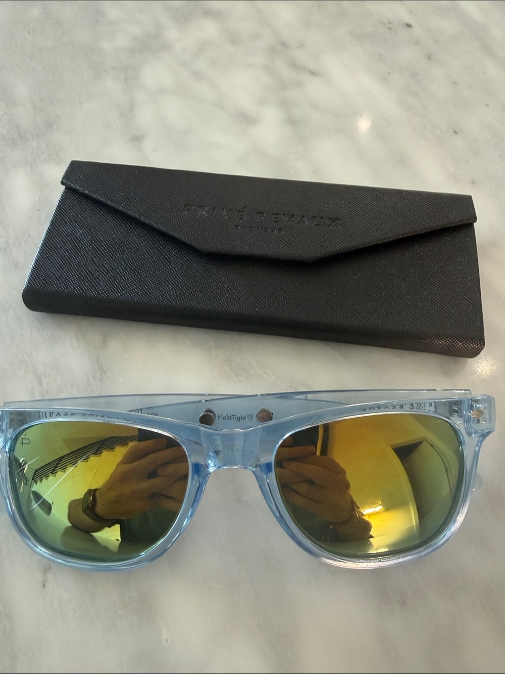 Light Blue Frame Sunglasses with Yellow Mirrored Lenses